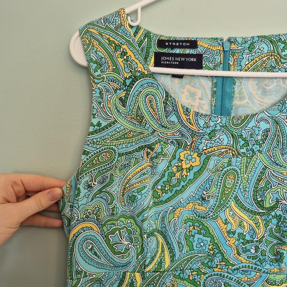 Jones New York Women's Turqoise Boho Spring Paisley Sleeveless Dress Size 10 - Picture 3 of 7